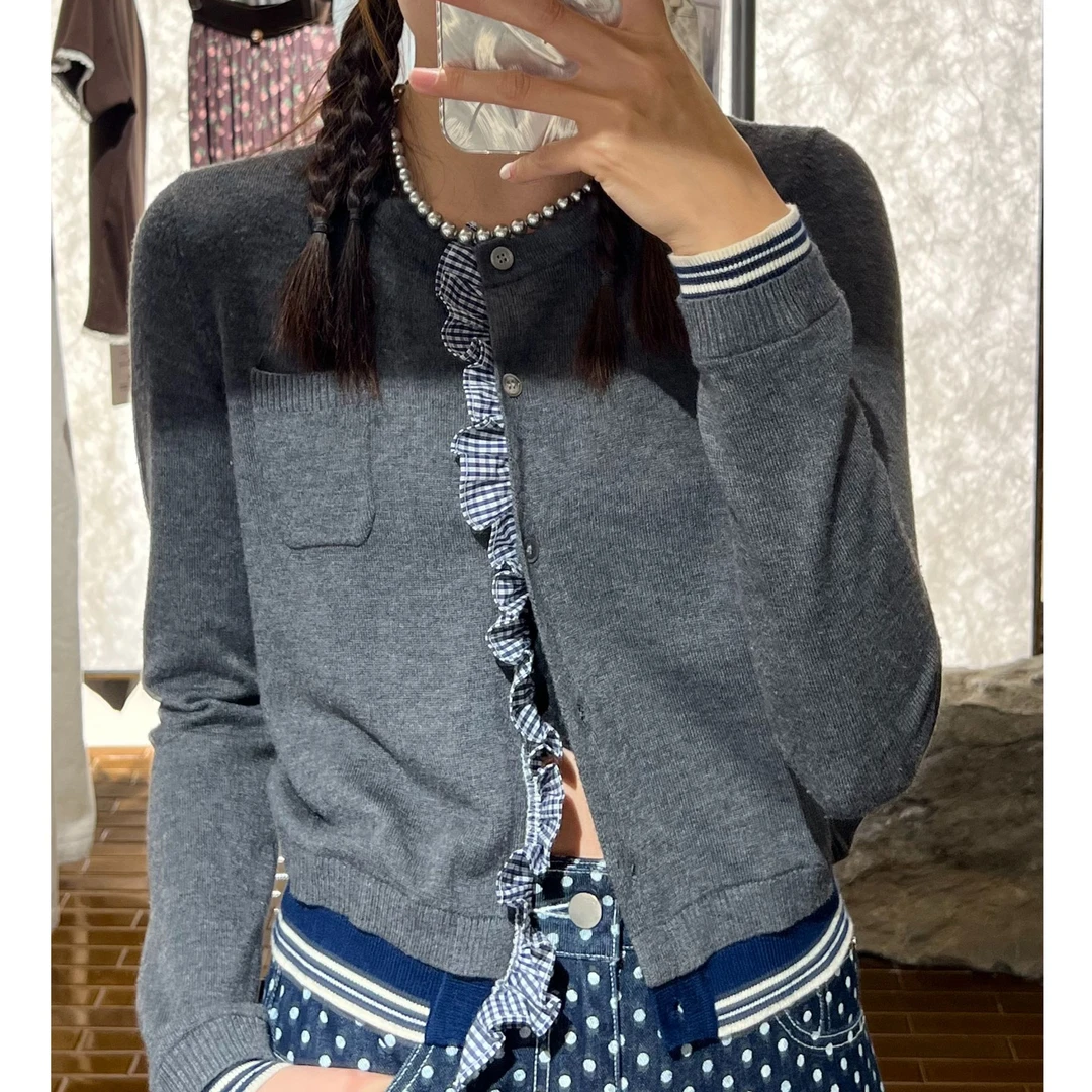 he家长袖编制针织小衫上衣