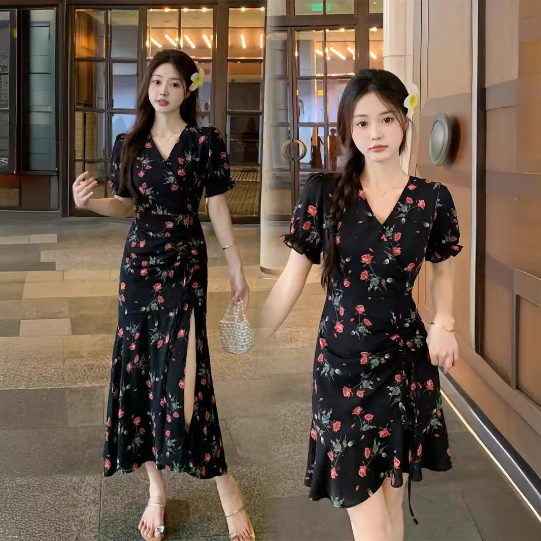 秋冬妹妹冬季大码女装遮肉长裙吊带裙包臀裙裙子V领裙连衣裙茶歇