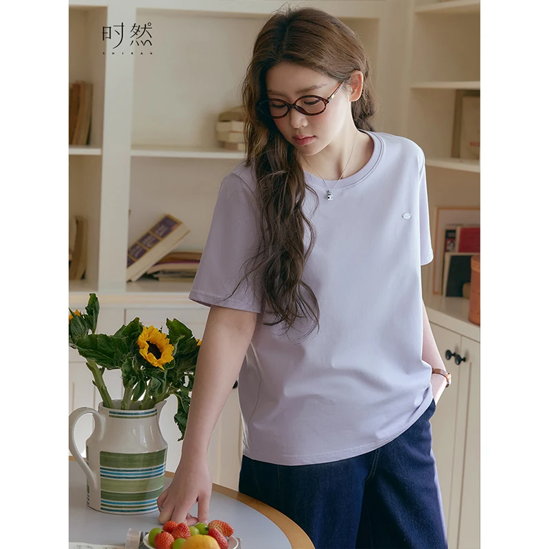 时然大码女装爆款三色百搭T恤夏休闲棉感舒适短袖上衣洋气衣服女