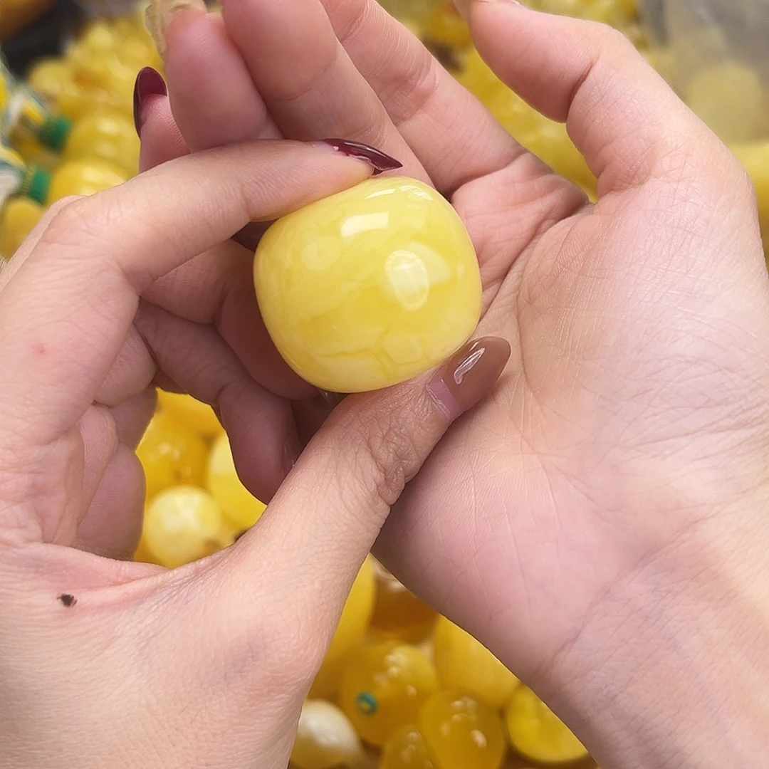 裸石琥珀未镶嵌瓷白啦妖花墩子苹果柿子