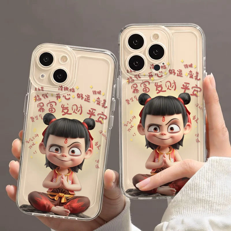 爆款哪吒暴富适用iphone16/15promax手机壳苹果13/12透明14创意11