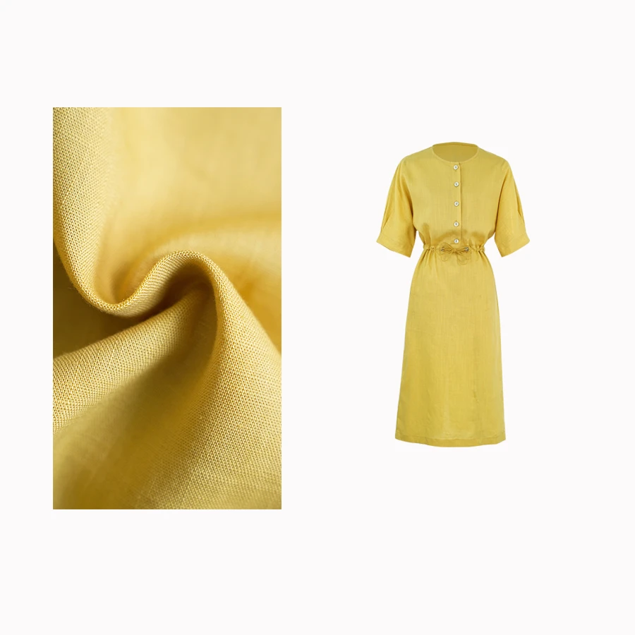 【凉爽透气】亚麻弹力抽绳收腰显瘦清凉松弛感连衣裙C250634