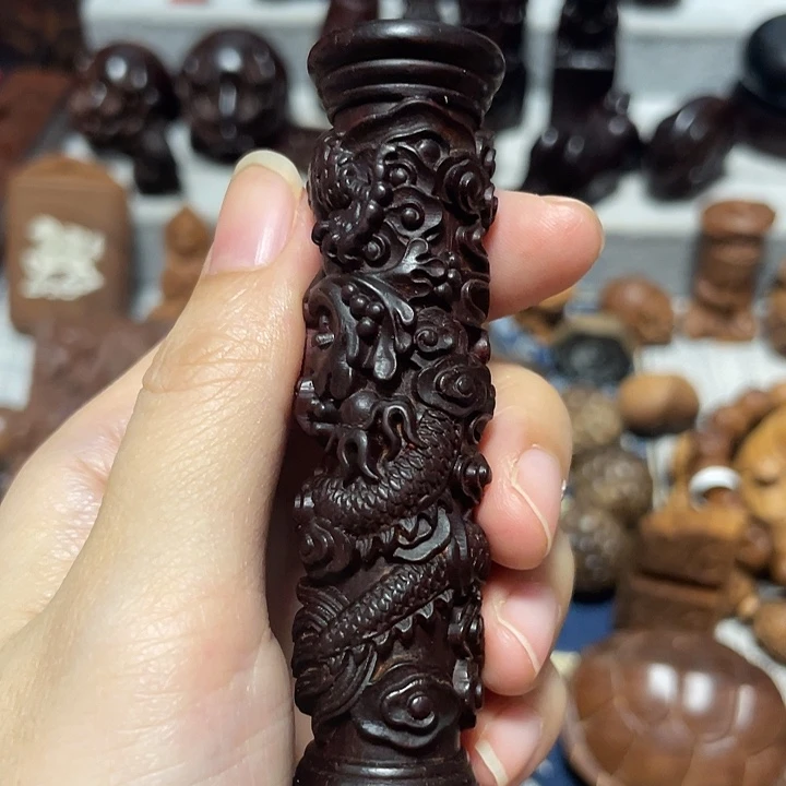 自***猪其他檀香紫檀（小叶紫檀）龙柱保真印度小叶紫檀