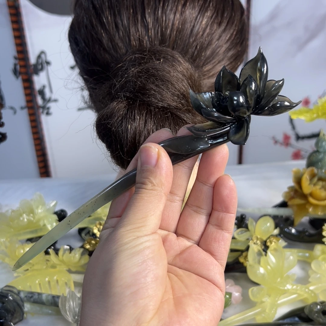 A***)定制蛇纹石玉毛货发饰