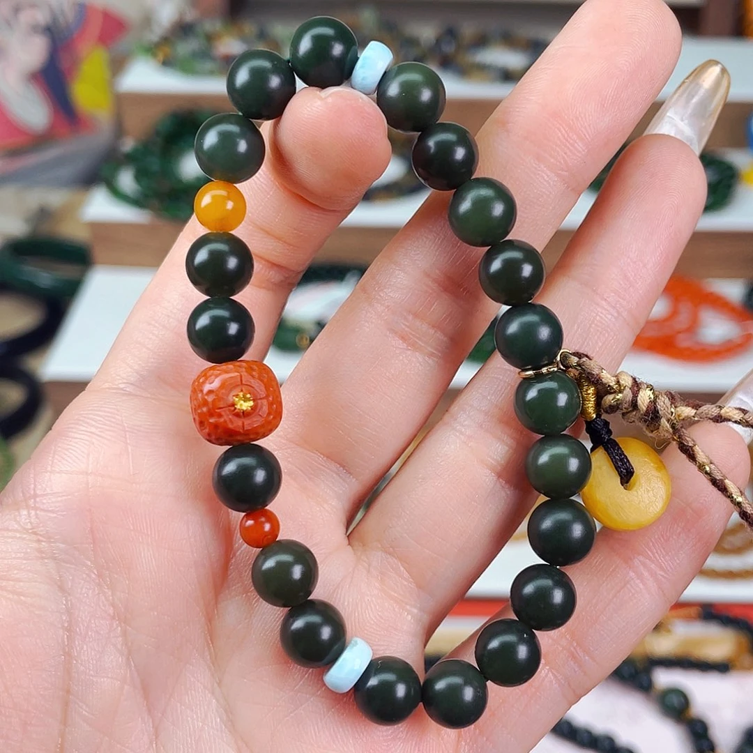 和田玉8mm孤品青玉设计款未镶嵌