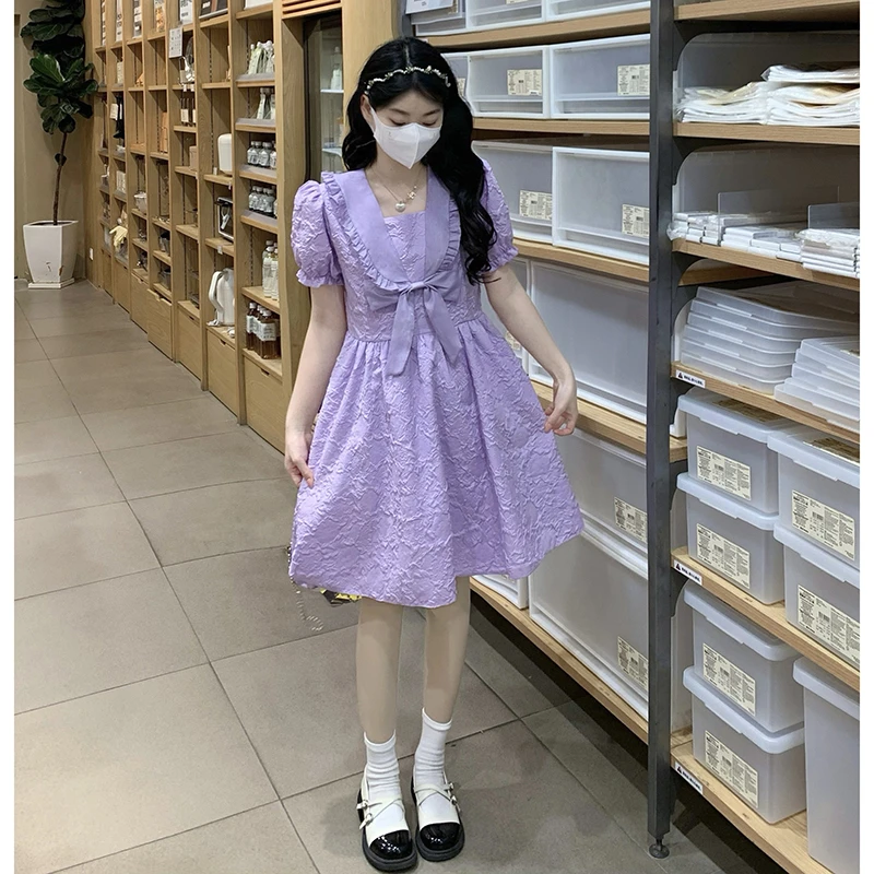 12-15岁女大童白色公主裙夏装新款小个子甜美洋气显瘦短款连衣裙