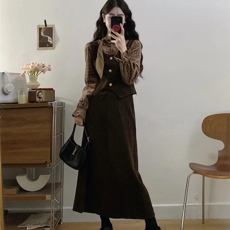 胖颖专属大码秋冬季新款法式气质上衣+收腰显瘦半身裙套装6950