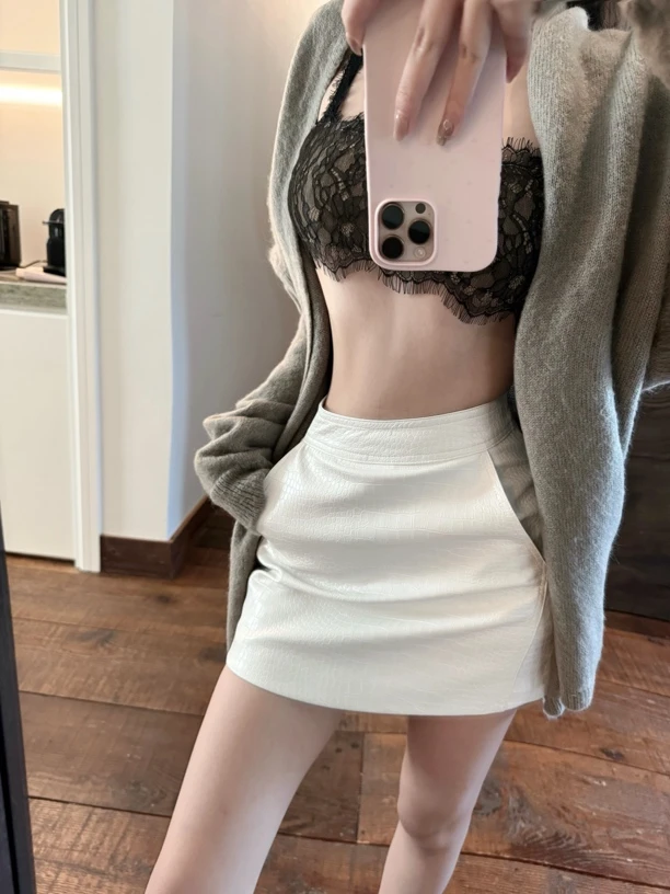 陈允朵*插兜松弛感*鳄鱼纹百搭性感辣妹名媛风修身包臀短裙pu皮裙