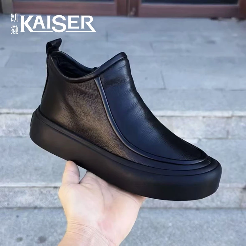 KAISER/凯撒·男鞋冬季时尚百搭休闲马丁靴子男款防滑厚底黑色皮靴