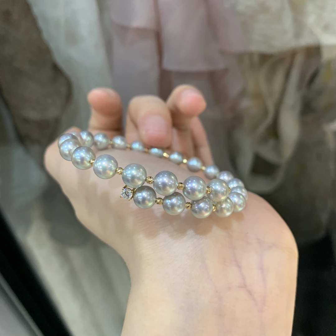 七分6-7mm海水akoya真多麻满天星18k金手镯 天然色稀有色