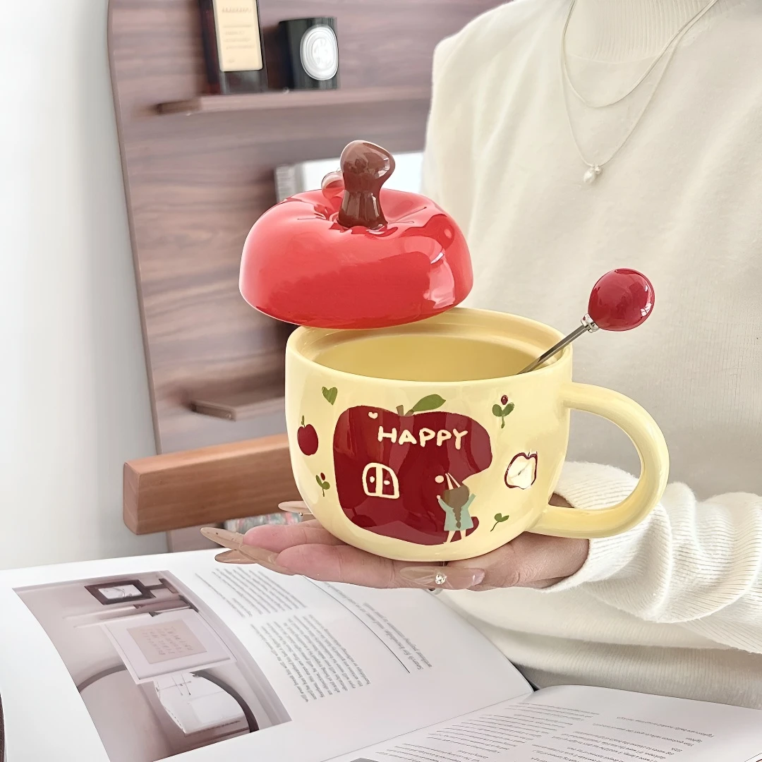 创意可爱卡通送女生生日礼物复古苹果女孩水杯可爱陶瓷咖啡杯JY