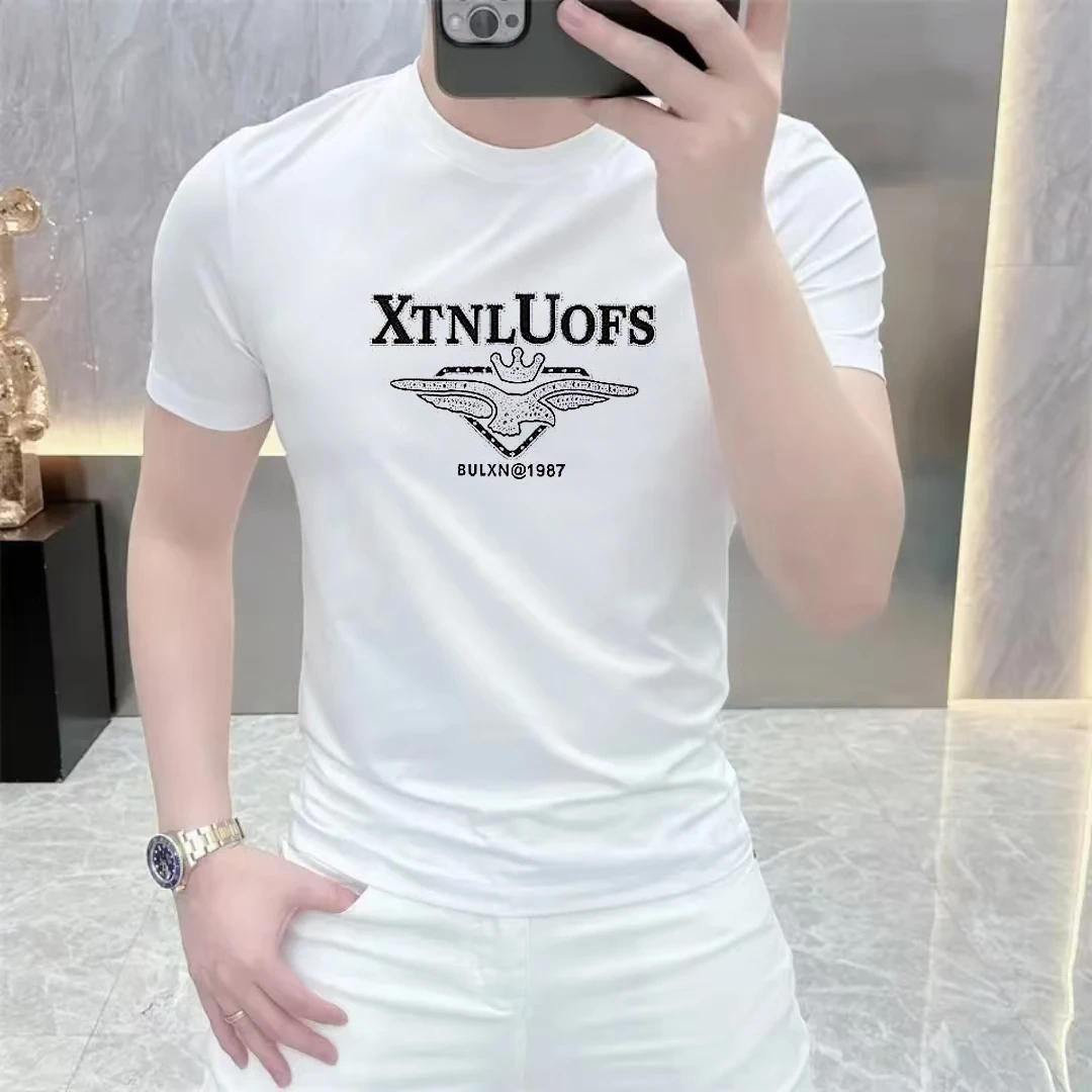 2025夏季新款丝光时尚欧版轻奢定位男士花时尚圆领百搭短袖春夏