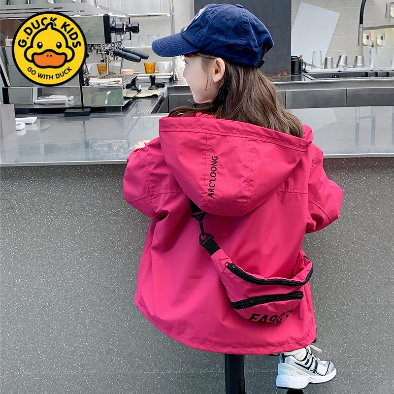小黄鸭女童2025新款儿童风衣夹克外套春秋秋装洋气大童早秋冲锋衣