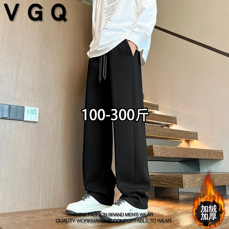 VGQ潮胖子休闲裤秋冬季加肥大码美式百搭潮流宽松弯刀阔腿直筒裤