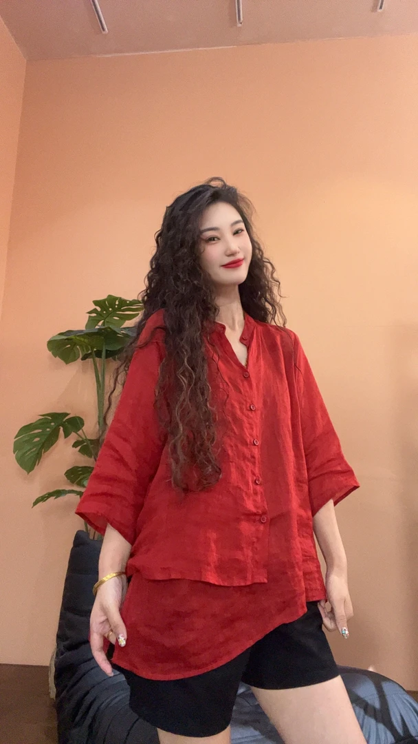 museguhui/木色古汇8651#苎麻长袖衬衫休闲百搭夏季女装上衣