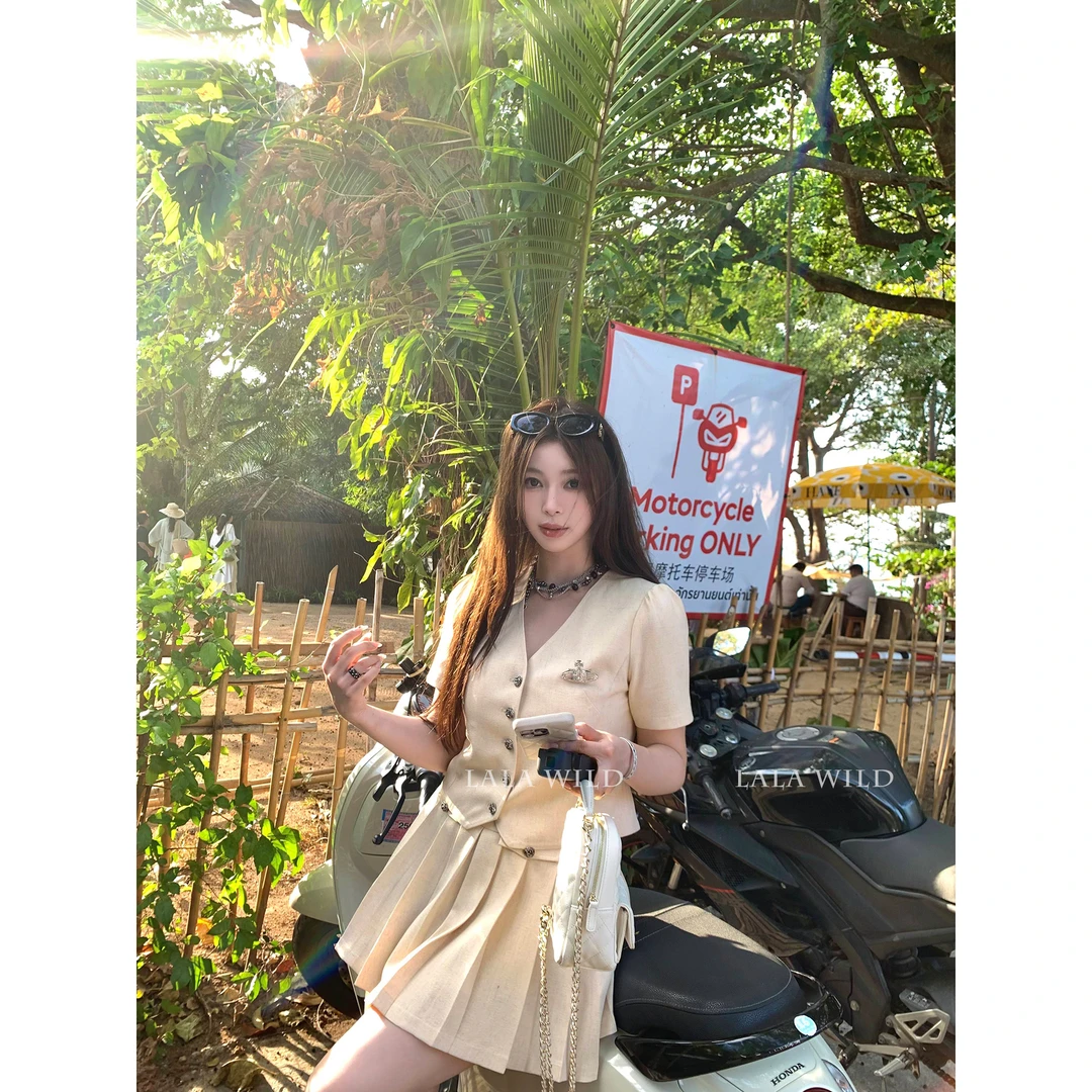 野生辣辣 miu系千金 老钱风亚麻小香上衣半裙开衫外套大码套装夏