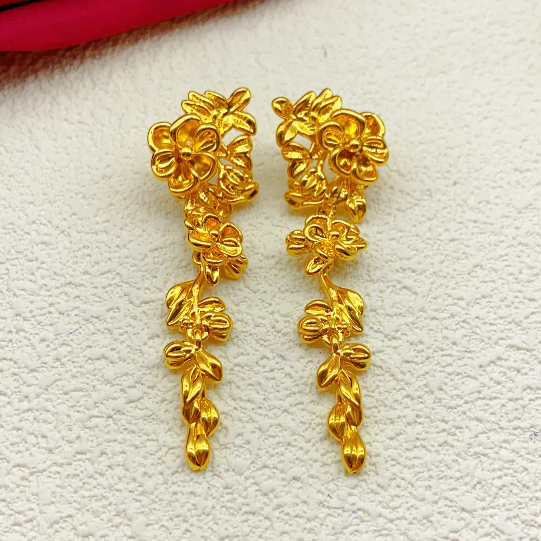 【木韵阁】足金999 5D黄金繁花耳针时尚黄金时尚百搭 7.79