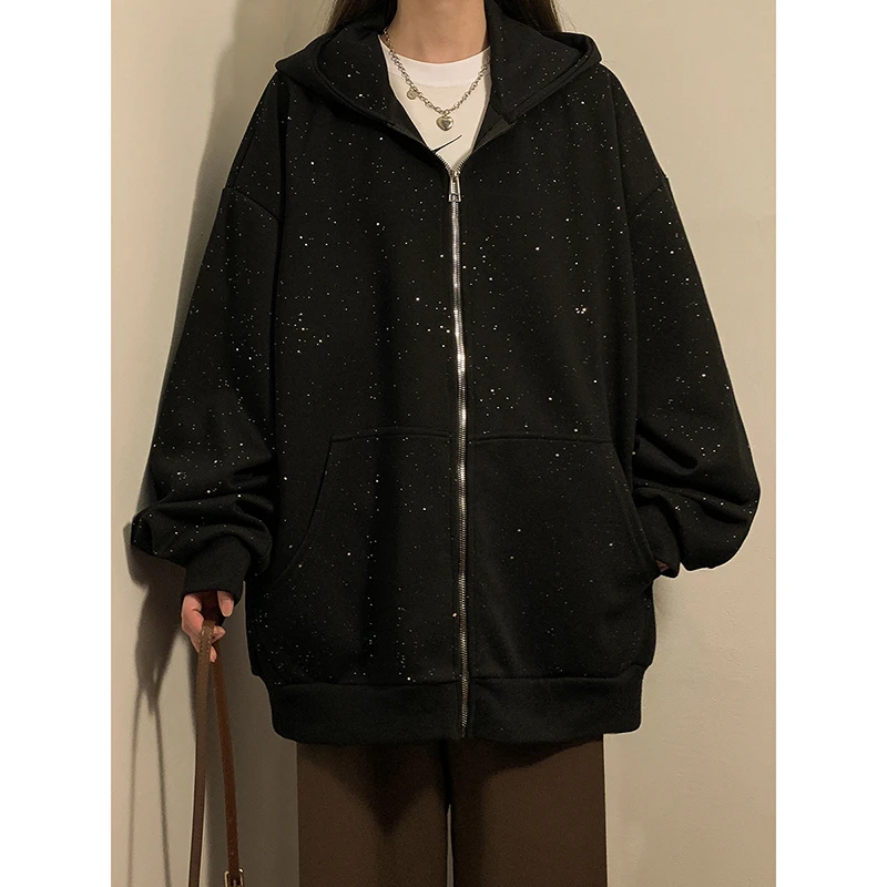 中性风重磅320克华棉满天星情侣连帽开衫卫衣男KS77864特