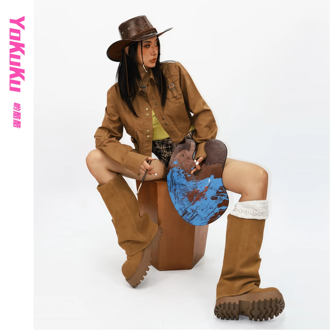 哟酷酷（沙漠越野）美式复古重工口袋做旧洗水工装百搭休闲薄短外套