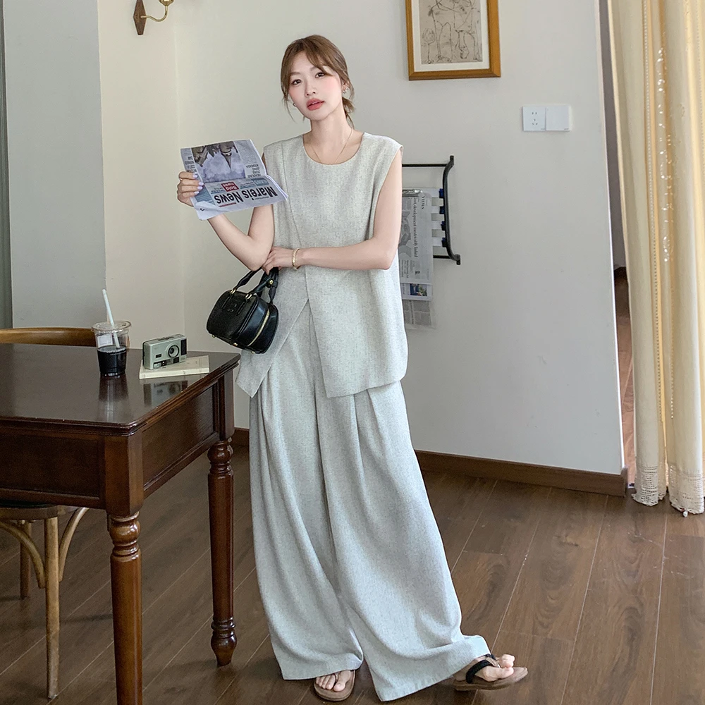 洋气高级感收腰马甲套装女2025春季设计感气质显瘦阔腿裤两件套