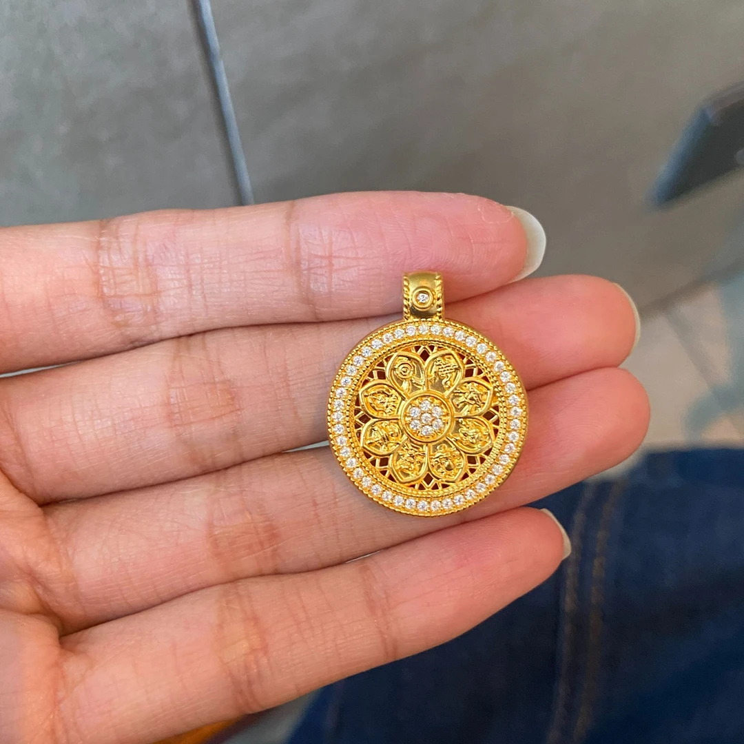 足金999点钻六字真言八宝罗盘