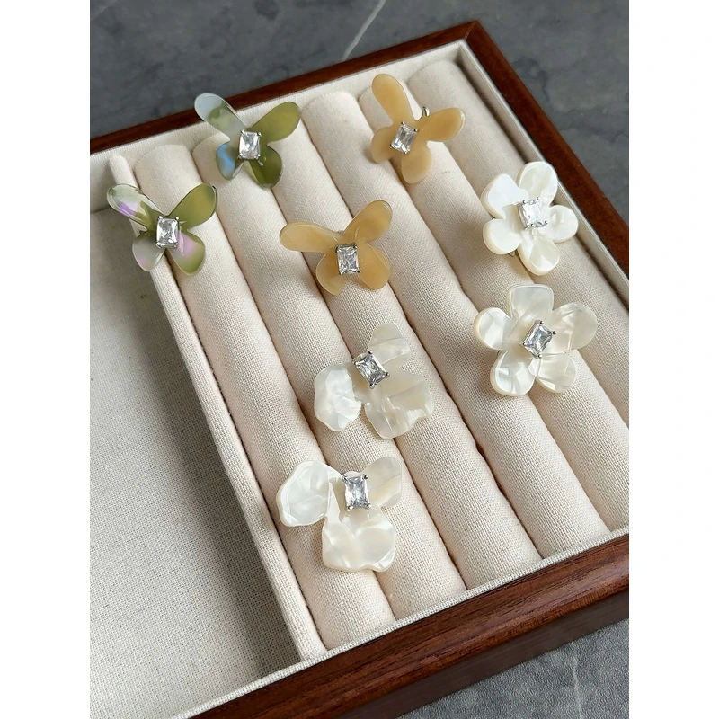 铜合金锦纶耳饰 高端货！蝴蝶方糖醋酸耳环轻奢耳钉优雅百搭饰品