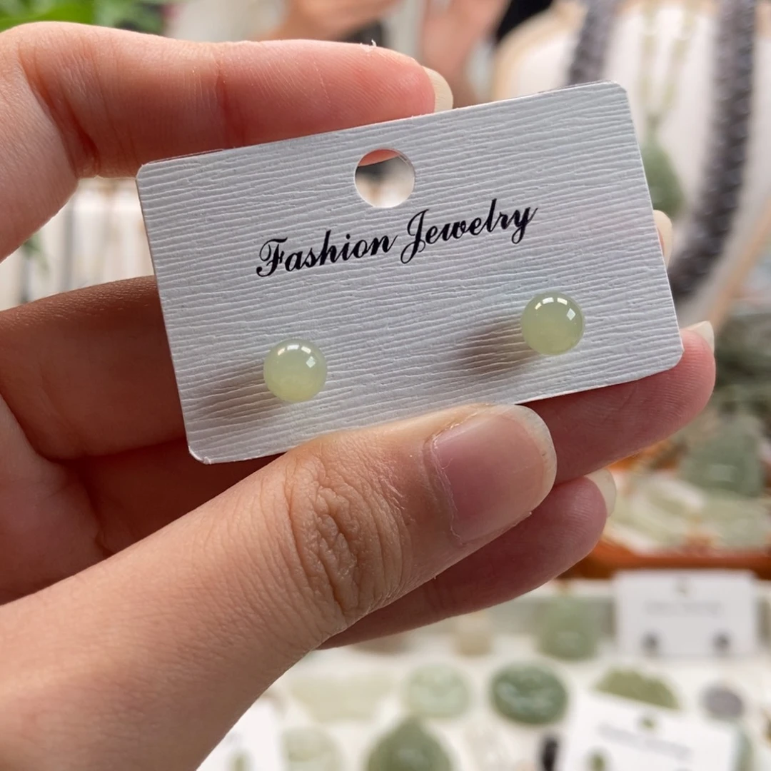 和田玉银S925镶嵌耳饰卡六晴水