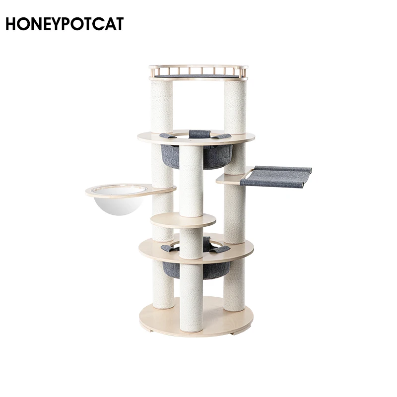 蜜罐猫爬架猫窝猫树一体 多层实木猫架 猫玩具 de220052