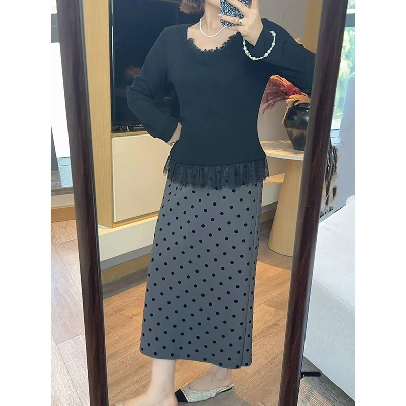 【DIS 定制】【波点灰韵】秋冬气质显瘦高腰波点半身裙Z524G15740