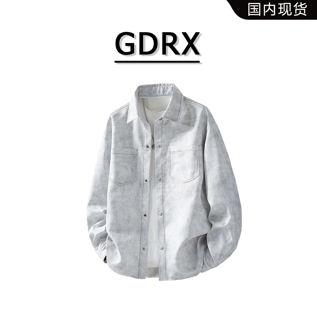 GDRX美式扎染工装男士衬衫2025秋季新款多口袋宽松百搭长袖衬衣