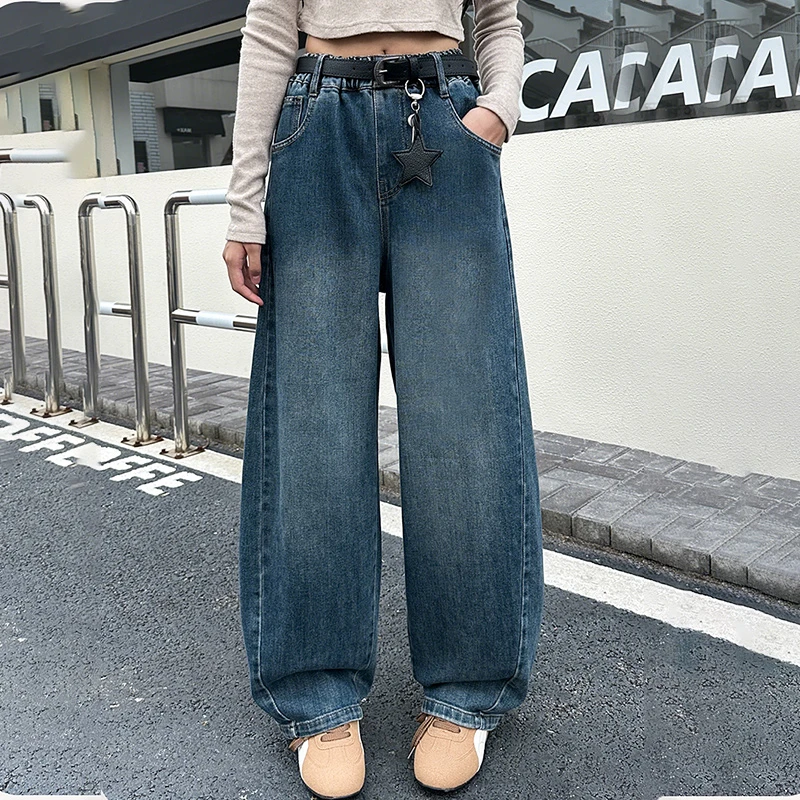 女童女中大童岁女裤新款高时尚款大童宽松显瘦阔腿裤儿童牛仔裤子