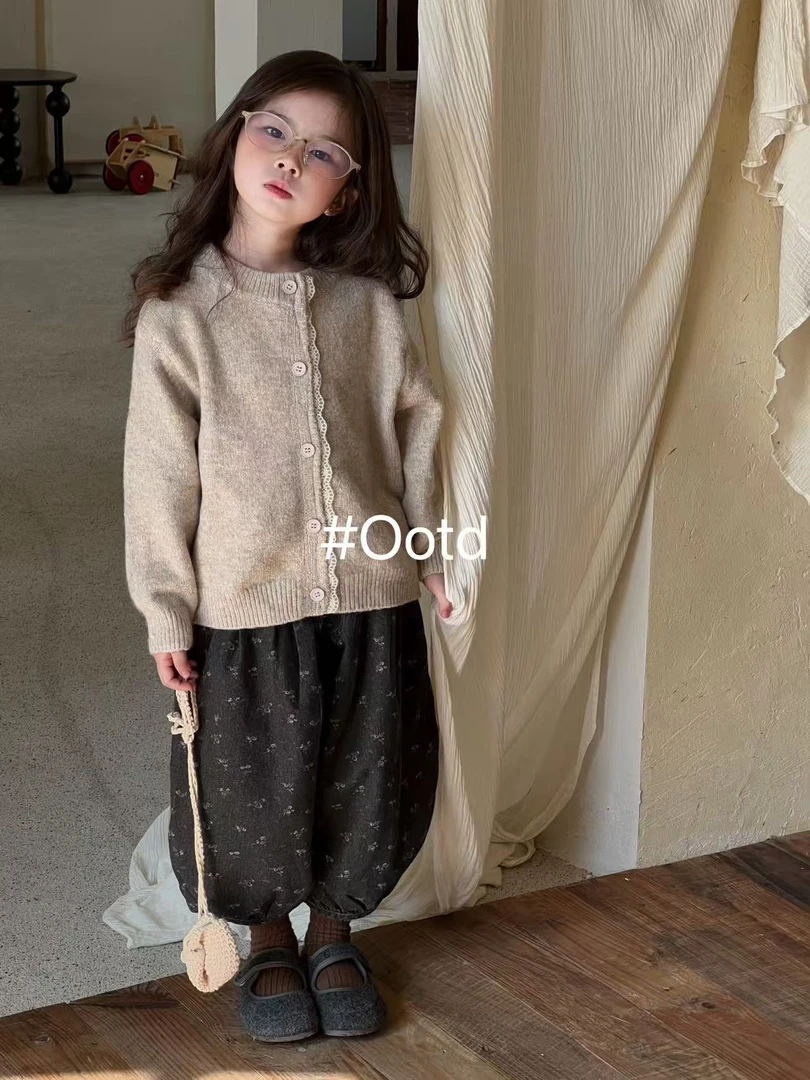 OOTD-830-儿童女童洋气花边毛衣开衫 （秋款）