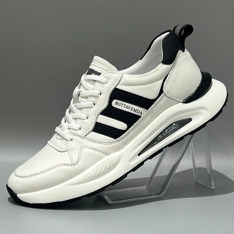 男鞋新款真皮小白鞋厚底轻便低帮舒适软底时尚户外休闲跑步运动鞋