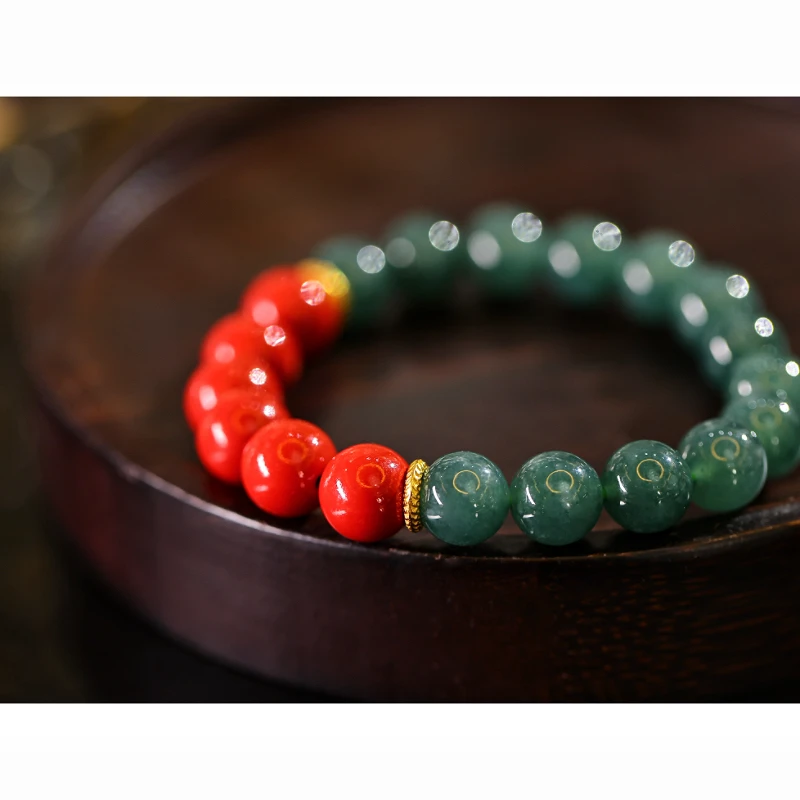 新款天然A货翡翠朱砂圆珠手串设计感百搭简约款KBR51206006