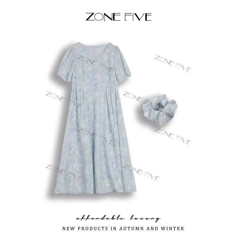 【zonefive】85%莱赛尔纤维  2025年夏季新品数码印花显瘦连衣裙女