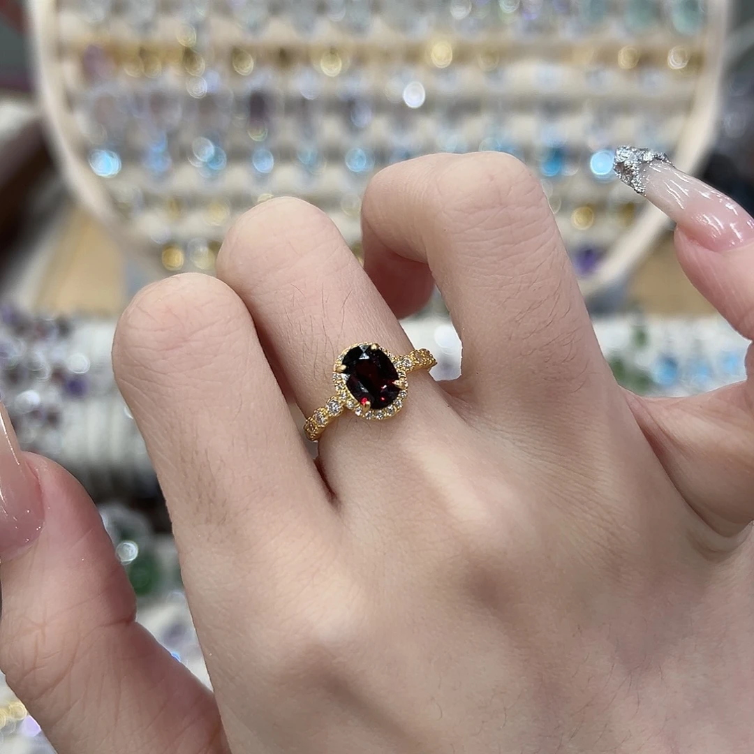 捏***＊戒指银S925镶嵌石榴石