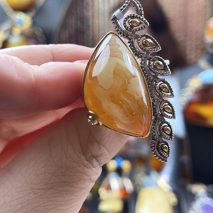 琥珀银S925镶嵌戒指戒指