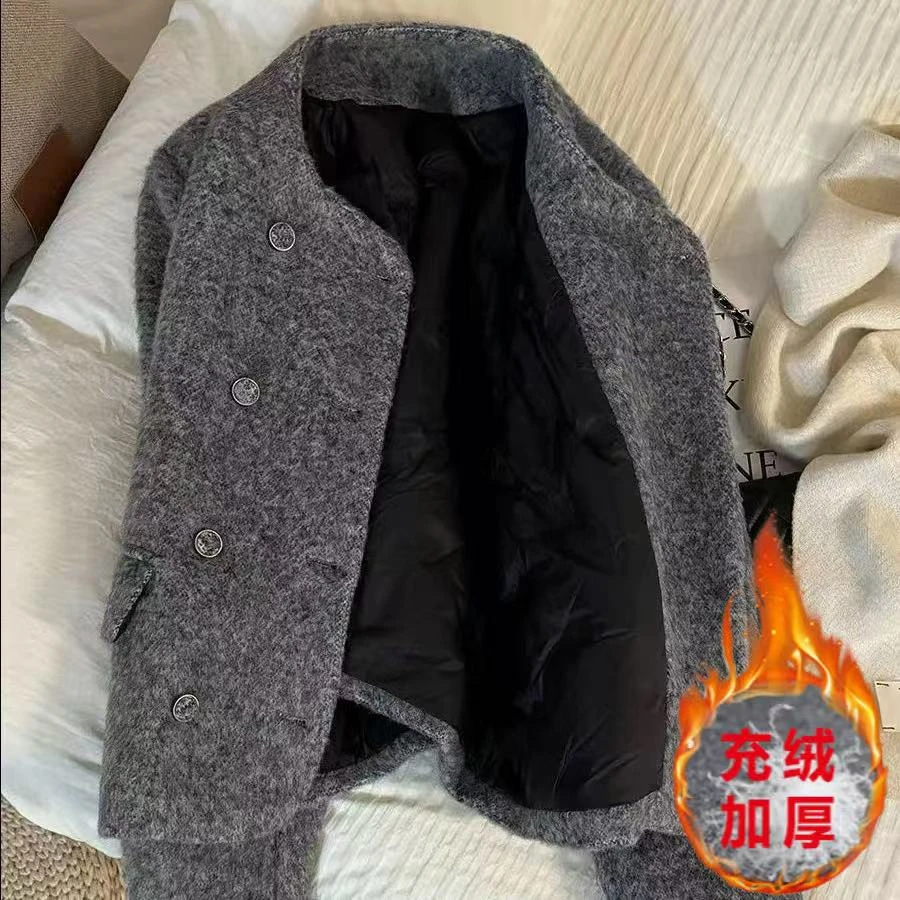【当天发+运费险】充绒灰色高级感小香风时尚短外套女加厚上衣P2438