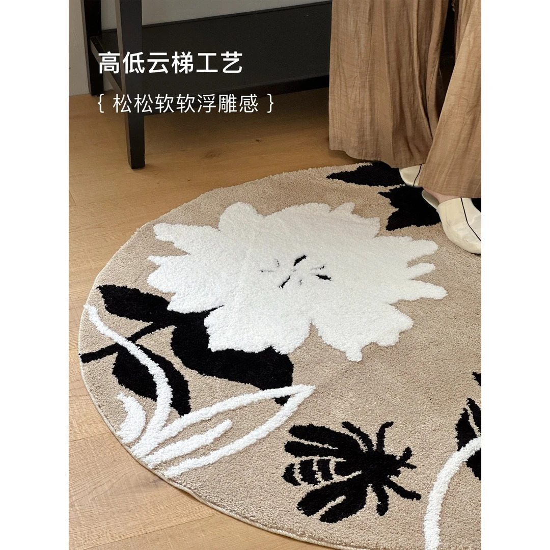 TEXDREAM法式复古花卉卧室床边毯加厚植绒地毯高级感氛围感地垫