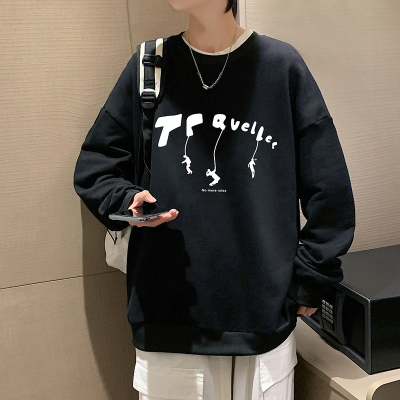 稻草人2025秋冬休闲圆领卫衣男士超大码胖子长袖T恤时尚潮流百搭