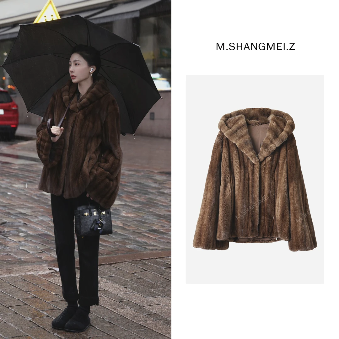 M.SHANGMEI.Z/沐熙【鎏金韵味】美大哥紫金短二咖啡本色水貂X093042