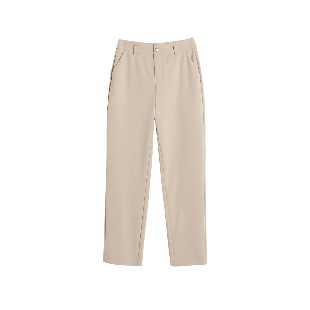 夏季新款冰丝女裤薄款直筒透气弹力时尚法棍裤舒适百搭高腰九分