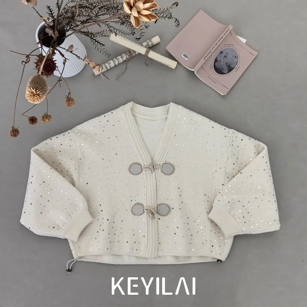 可依莱小香风粗花昵时尚开衫洋气百搭EC5B2318