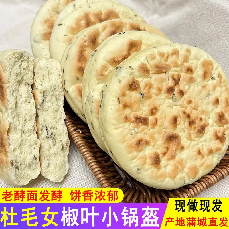 陕西特产蒲城杜毛女椒叶小锅盔馍老发酵面手工坨坨馍非白吉饼速食