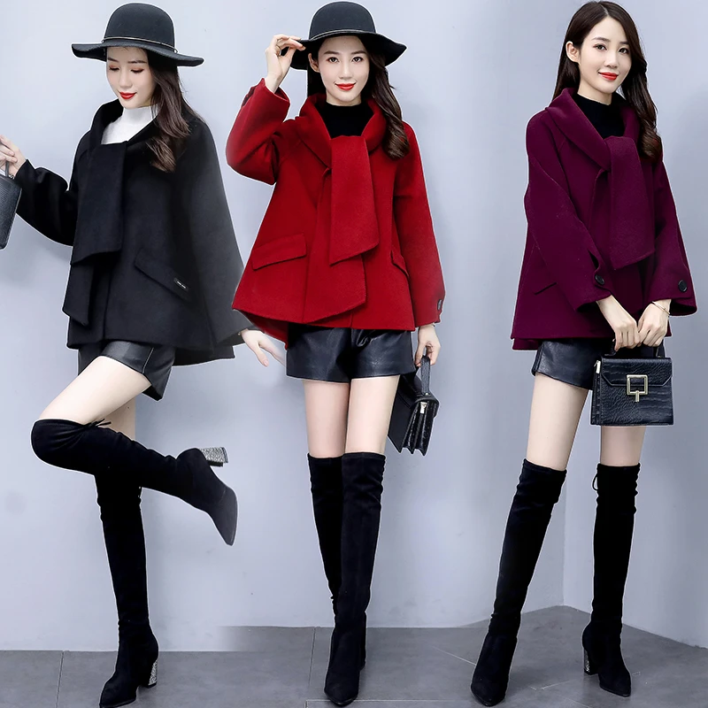 春秋短款保暖薄款厚款大衣宽松毛呢外套中长款气质显瘦小个子洋气