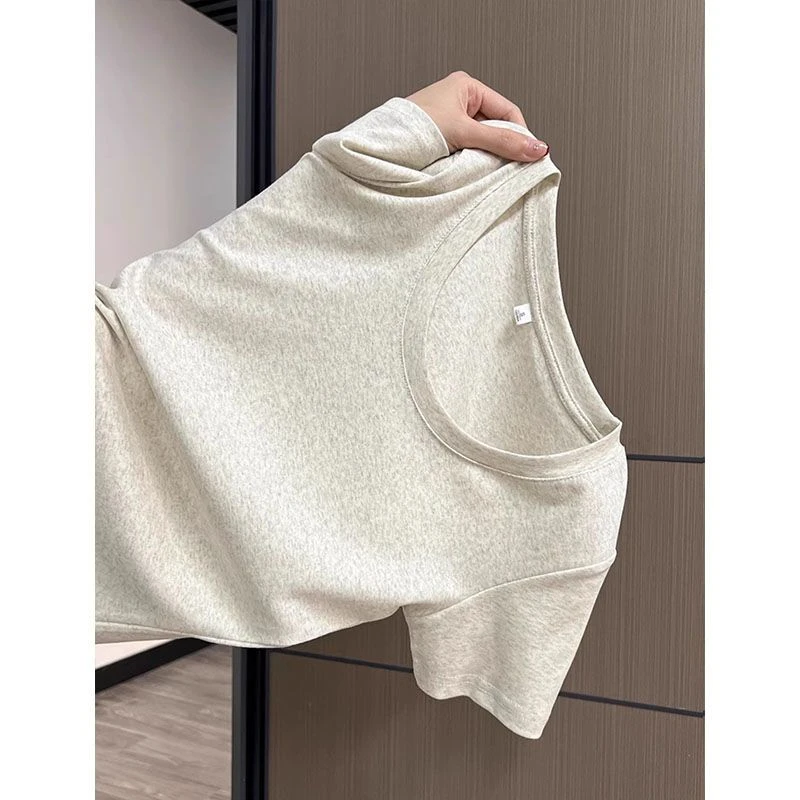 奶白灰修身低圆领短袖上衣女夏季2024新款正肩显瘦基础百搭t恤潮