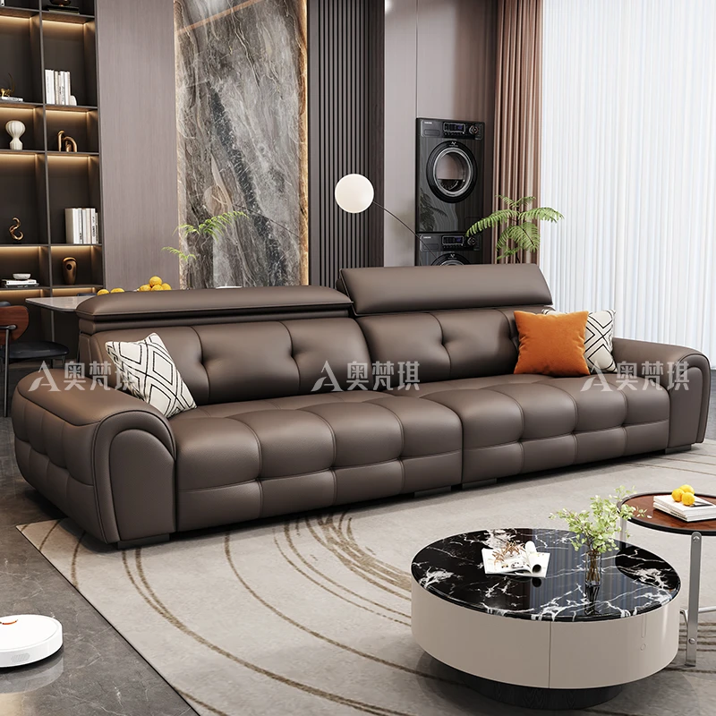 奥梵琪劳伦斯真皮沙发家用客厅直排多人位意式轻奢皮艺别墅沙发