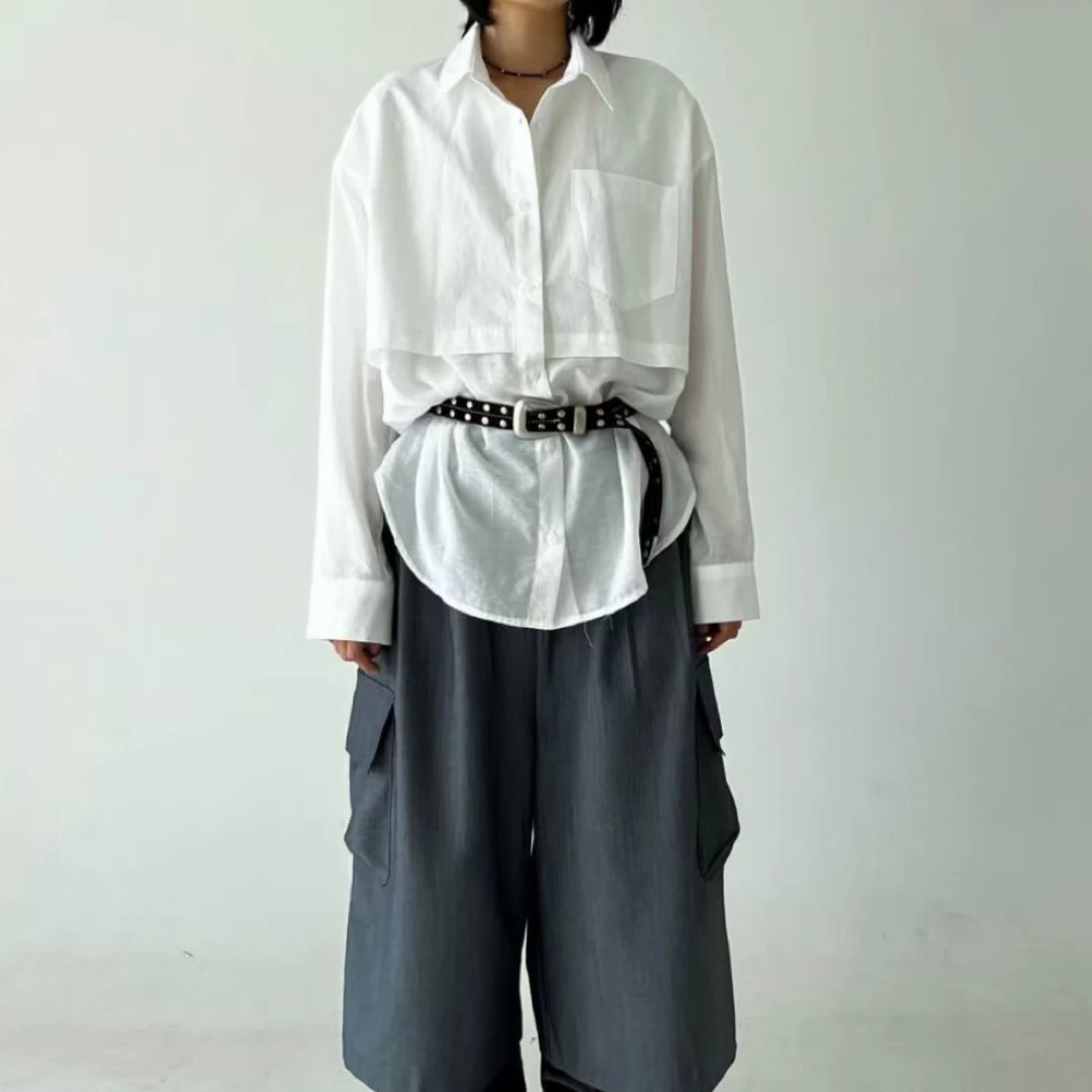 [椰椰专属]假两件拼接下摆显瘦韩系宽松休闲百搭衬衫女（no退no换）