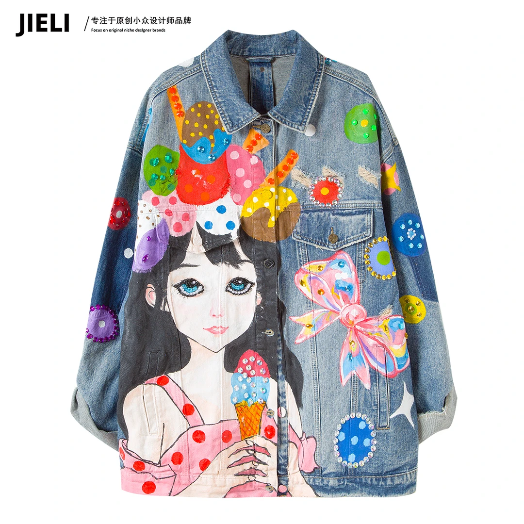 JIE LI/街力设计师高级感简约宽松小女孩牛仔外套女F9183