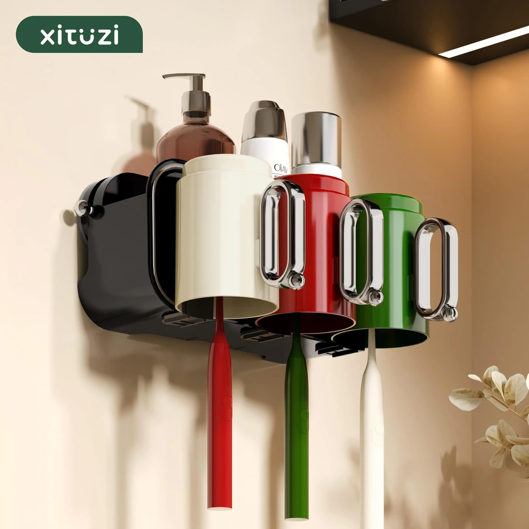 西图子吸盘牙刷杯架浴室卫生间免打孔壁挂式收纳漱口杯牙膏置物架